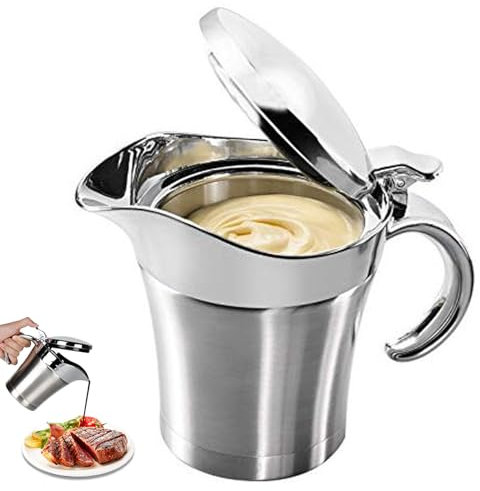 Generico Salsiera isolata Salsiera per servire Latte Caldo Scaldasalsa in Acciaio Inossidabile da 15 Oz con Coperchio Salsiera Termica a Doppia Parete per Cena, ristoranti, Feste, Natale