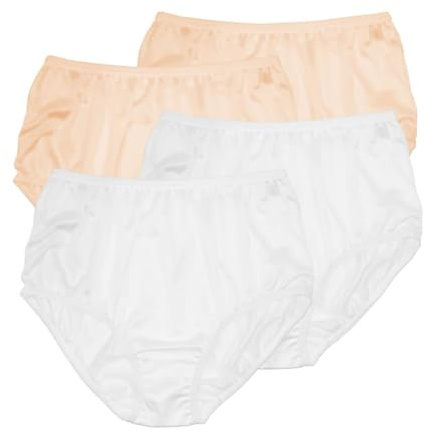 Teri Lingerie Women's 100% Nylon Full Coverage Panties, White/Beige, 16