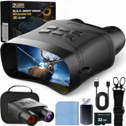 M.A. C. Nachtsichtbrille, 4K Nachtsicht Fernglas für Erwachsene, 7 Stufen Infrarot und 5-fach digitaler Zoom, mit wiederaufladbarem 5000mAh Akku, 3 Zoll HD Display und Karte