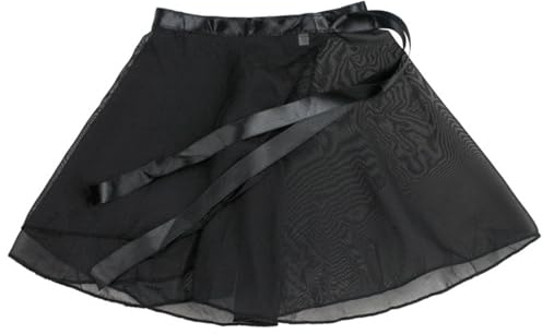 KSJEHW Damen Ballettrock Wickelrock Chiffon Tanz Rock Verstellbare Taille Krawatten Gymnastik Ballettrock(Schwarz, S)