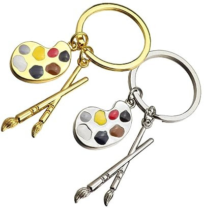 COLLBATH 2pcs Art Palette Key Chain Creative Key Ring Metal Pendant Keychains for Artists Students Decorative Golden Silver Hanging Ornament