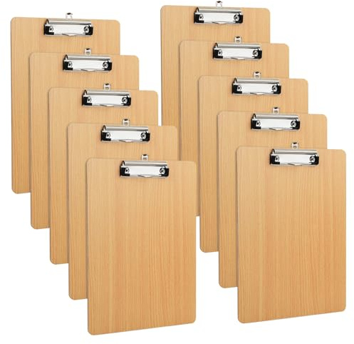 Lot de 10 Porte-Blocs en Bois A4, Planchettes à Pince avec Clip et Trou de Suspension, Porte-Formulaires Format, Porte Document pour Bureau Restaurant Salle de classe Entrepôt (A4)