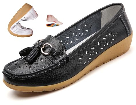 Mocasines ortopédicos para mujer de piel transpirable, mocasines de verano para conducir, cómodos zapatos de piel para el trabajo y caminar