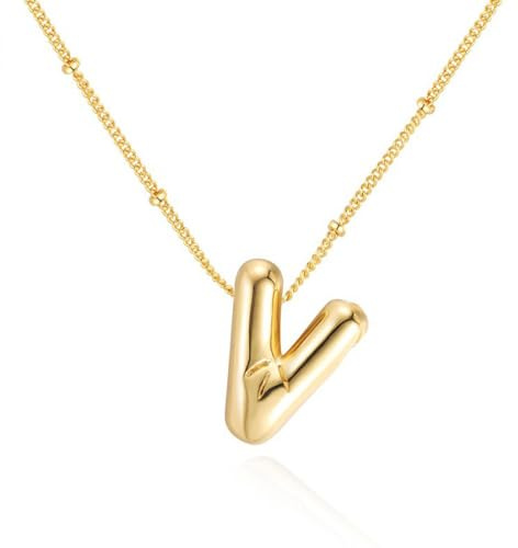 VCCKNB JEWELRY Initialen-Halsketten für Frauen und Mädchen, 14 Karat vergoldet, Buchstaben-Anhänger-Halskette von A-Z, Monogramm-Halsketten, Alphabet-Anfangsschmuck, zierliche, trendige (Gold-V)