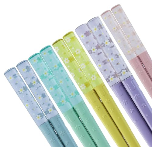 5 Pairs Chopsticks Fiberglass Chop Sticks Dishwasher Safe Reusable Non-Slip Chop Sticks Sakura Amber Japanese Chinese Style Colourful Chopstick Family Multipack