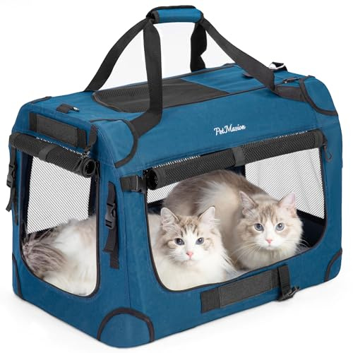 PetMasion Extra Large Cat Carrier for 2 Cats, Collapsible Soft Sided Pet XL Crate for Large Mudium Big Cat 20lbs+, Car Travel Portable Bag for Long Trips Ride 24x16.5x16.5