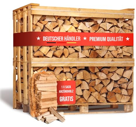 Kaminholz Breuer Brennholz Buche Palette 1RM 30 cm - kammergetrocknet, sauber & schädlingsfrei - Feuerholz 20% Restfeuchte für Kamin, Grill, Ofen, Feuerschale - Buchenholz Raummeter mit Lieferung