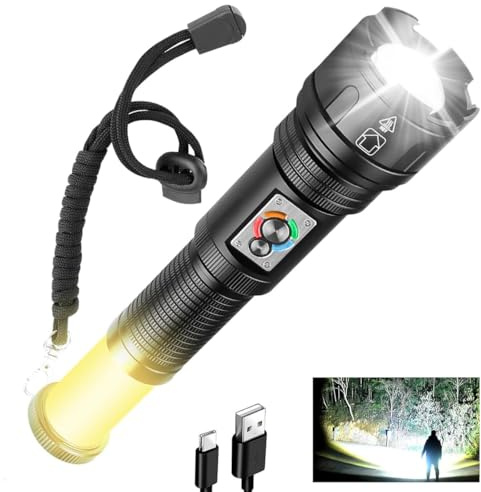 NAKCNM Torches LED Super Bright, XHP99 Rechargeable Torch Flashlight with 360° Camping Light, 30000 Lumen Powerful, 10 Modes, 50hrs Long Battery Life, Waterproof for Tent Hiking Emergency Dog Walking