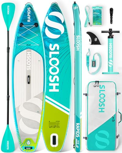 SLOOSH Tavola da Stand Up Paddle Gonfiabile, 11'6 Tavola da SUP Gonfiabile con Accessori Premium, Ponte in EVA Antiscivolo, Borsa Ultra-Leggera, Pompa, Rapids SUP per Giovani e Adulti, Ondata Aqua
