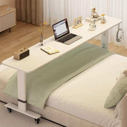BINFC Tisch mit Rollen, Tisch mit 360°-Rädern, Rollbetttisch, Queen-Size-Bett, Schreibtisch, rollbarer Stehpult, Laptopwagen, Rollbett-Bartisch, für Zuhause und (Farbe: Weiß, si, Weiß, 1,5 m