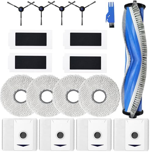 KiimSin Accessoires de Rechange pour ECOVACS DEEBOT T30 Omni/ T30 Pro Omni aspirateur Robot, Brosses à Rouleau + 4 Chiffon + 4 Sacs à poussière + 4 brosses latérales + 4 HEPA filtres