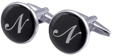 Manschettenknöpfe Herren Personalisiert Manschettenknöpfe Herren Initialien Silber Schwarz Versilbert N für Herren Père Fils Valentinstag Unternehmen