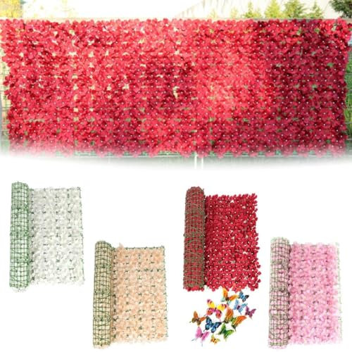 Recinzione per La Privacy in Edera Artificiale H:50/100cm L:100/200/300cm per La Privacy del Balcone, Recinzione da Giardino, Recinzione per Bordura per Cortile, Divisore(Rosso,H:50cm x L:100cm)