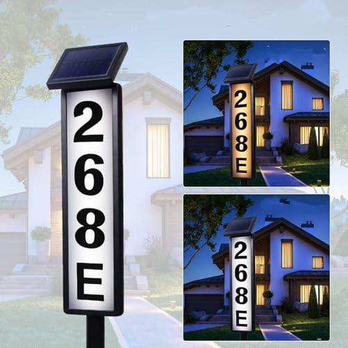 Koyopepi Solar House Numbers for Outside, Illuminated LED Address Signs with Light Up, Waterproof Aluminum Alloy, Solar Powered Address Sign for Yard