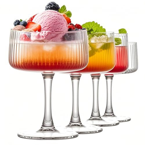 Lot de 4 grands verres à martini, verres à cocktail en cristal soufflés à la main pour expresso, Martini, Manhattan comme verre de bar ou bar à domicile - 237 ml