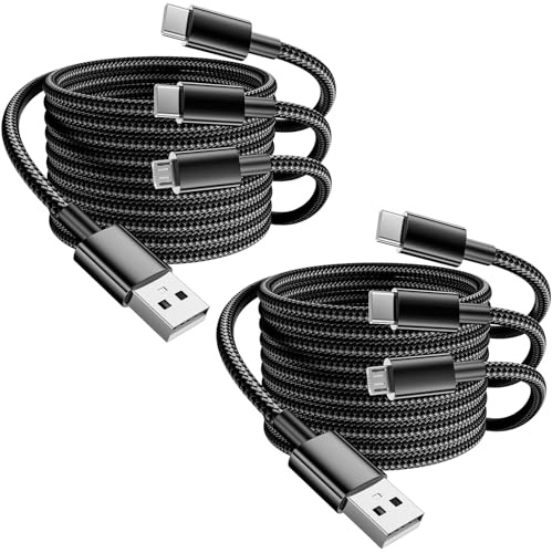 Kiuet Multi Charger Cable，2Pack 1.3M+1.3M 3 in 1 Charging Cable with Micro USB/USB Type C/USB Type C Braided for iPhone15, Android Samsung S22 S20, Huawei, Nexus, Nokia,LG,Kindle Fire ETC