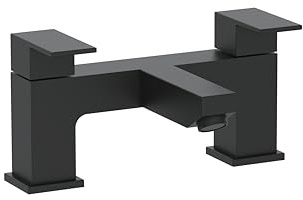 VeeBath Mist Square Bath Filler Mixer – Modern Matt Black Finish, Dual Lever Control, Solid Brass, G3/4 BSP Inlet, Deck Mounted Square Bathroom Taps, Sink Mixer Tap for Bathroom