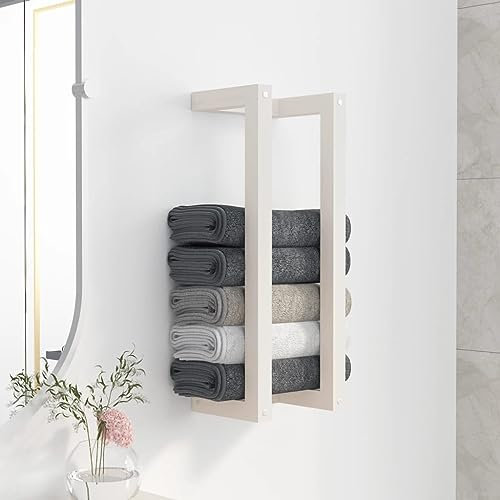 Handtuchhalter Wandmontage, Dekoleiter Stabil für Balkon, Badezimmer, Schlafzimmer, Platzsparend, Weiß 23x18x60 cm Massivholz Kiefer