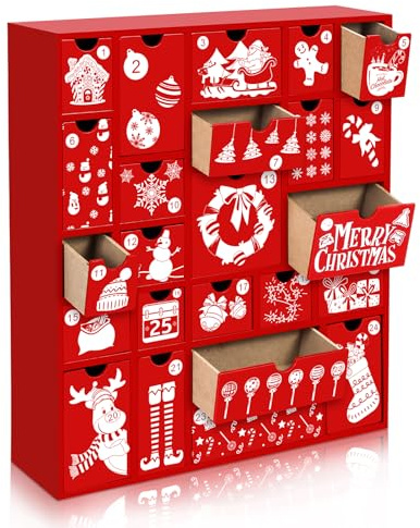 Christmas Empty Advent Calendars to Fill, Empty Advent Calendar, Fillable Advent Calendar with 24 Drawers Christmas Countdown Advent Calendar, Reusable Wooden Xmas Countdown Gift Decorations
