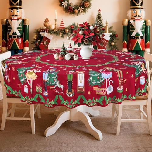 Arquiel Tovaglia Natale Schiaccianoci Xmas Rosso Rettangolare Di Tovaglie Impermeabile, Copritavolo Stampato Lavabile Tessuto Per Ristorante Decorazione (155 Cm)