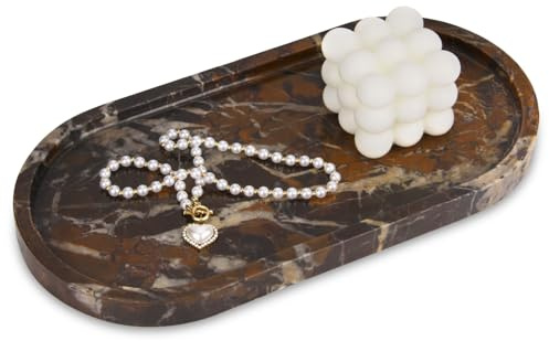 Marmor Tablett Oval Natürliches, Schwarzgold, 30 x 15 cm | Kosmetiktabletts, Badezimmer Deko Marmorplatte für Küche Bad Arbeitsplatte Gewebe Kerzen Handtuch Kaffee Schmuck Pflanze