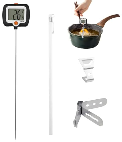 Termómetro digital de cocción, aparato de cocina de sonda larga con pinza para cacerola | Termómetro digital para confitería con pantalla giratoria – para cocinar en restaurante, parrilla y bar