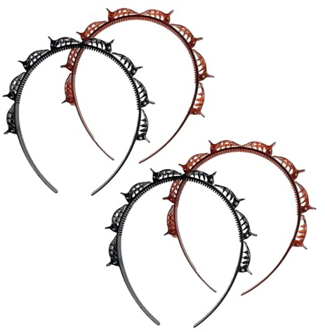 Doppel-Pony-Frisuren-Haarnadel, Stirnband mit 8 kleinen Clips, doppellagig, gedrehtes Zopf-Haar-Werkzeug für lockiges, dickes Haar, gezahnte Haarbänder, Zopfwerkzeug, Haarzubehör, Schwarz und Rotbraun