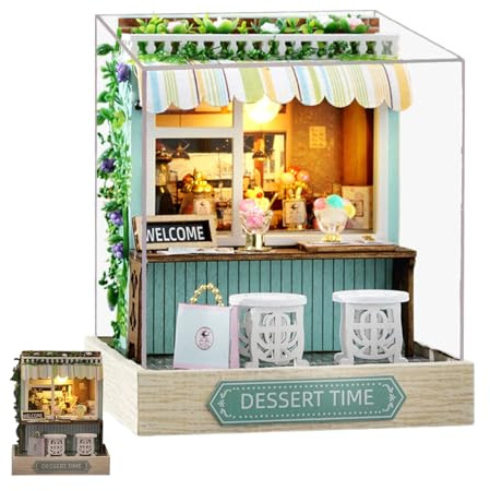 Kit De Construcción De Casa Miniatura | Manualidades De Madera Con Cubierta Antipolvo - Kit De Construcción De Manualidades De La Hora Del Postre - Para Adultos Niños Sala Dormitorio Oficina Estante A