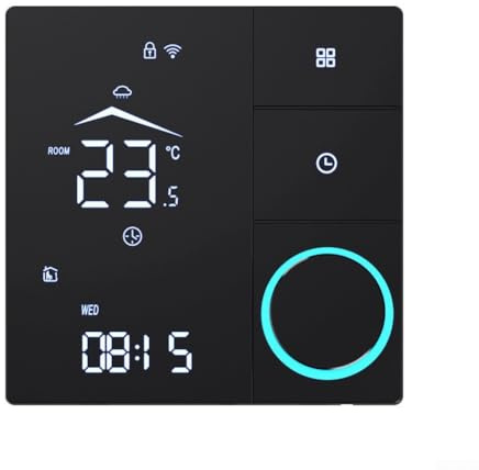 HEBEOT Termostato intelligente per riscaldamento a pavimento, WiFi, per sistemi di riscaldamento a pavimento e caldaie elettrici e ad acqua, con display LCD, montaggio a parete (16A, nero)