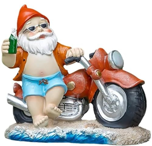 Uanqfegy Wetterfeste Gartenzwerge aus Kunstharz im Freien, Motorrad-Dekorfiguren für Hof, Rasen und Veranda