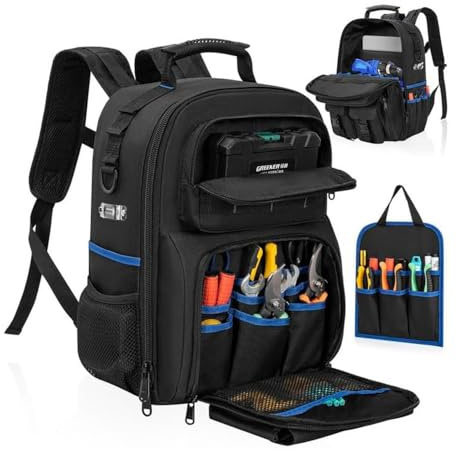 BEOSIOR Tool Backpack, Heavy Duty Tool Backpack with ABS Rubber Base, Easy to Carry (Backpack/Handbags) Tool Backpacks Suitable for Electrician, Plumber, Maintenance Worker