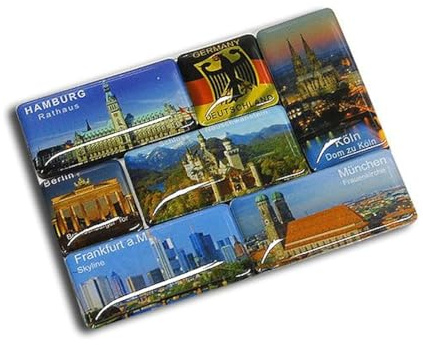 Magnet-Set Deutschland, 7-teiliges Souvenir-Set Kleiner Kühlschrank-Magneten mit Deutschen Sehenswürdigkeiten, ca. 7,5 x 9 cm