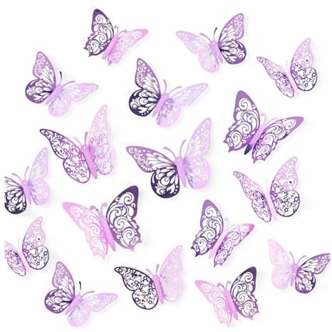 36Pcs 3D Butterfly Wall Sticker, 3 Sizes Butterflies Decals Decorations, Purple Butterfly Wall Decals Butterflies Stickers for Home,Bedroom,Wedding Party,Cake Decoration