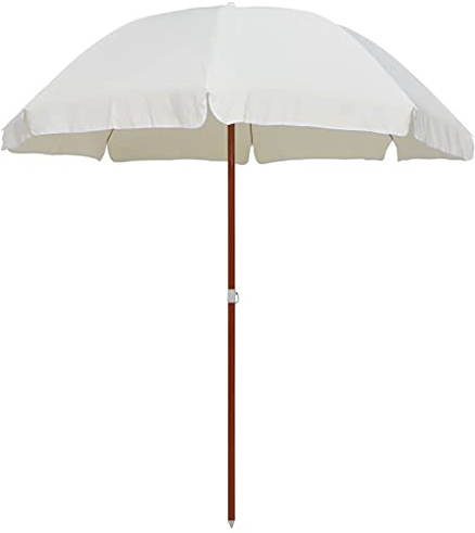 ULUYYUC Sonnenschirm 300 cm Bogenlänge Gartenschirm Ø 255 cm mit Stahl-Mast in Holz-Optik und 8 Streben Eleganter Balkonschirm und Strandschirm für den Garten Sandweiß