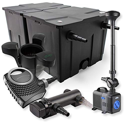 SunSun Komplettset: CBF-350B Teichfilter bis 60000 L Teichfilteranlage Durchlauffilter, NEO7000 Teichpumpe 7000l/h 50W, CUV-318 Teichklärer UVC Klärer mit 18W, CTP-2803 Springbrunnenpumpe 3000l/h 10W