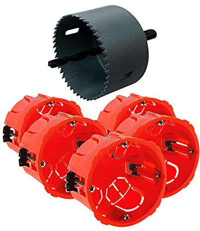 Zenitech - Set di 5 Scatole di Incasso per Cartongesso Ø67x40mm - Installazione Facile e Veloce - Compatibile con Apparecchiature a Vite o Ganci - Rosso - 40mm