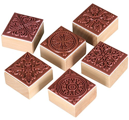 TRIXES 6 Holzstempel Mit Spitzenmustern | Dekostempel für Karten, Briefe, Scrapbooking, Geschenkpapier und Basteln