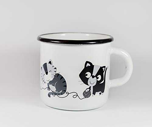 katelein Taza de Camping - Taza del Esmalte del Gato Taza de café esmaltada al Aire Libre de los niños Taza de té Esmalte Gato Hermosa vajilla Moderna del Esmalte