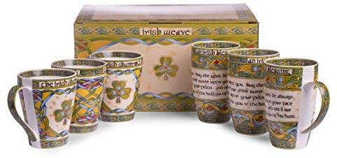 Royal Tara Ceramic Shamrock Boxed Mug - Irish Weave Bone China Gift Set (6 Cups, 380 ML/13fl oz)