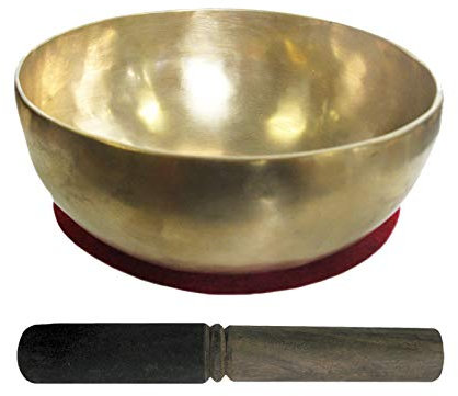 Therapeutische UNIVERSAL KLANGSCHALE ca. 1000g 18-20cm Handarbeit Nepal 3-tlg Klangmassage Set Klangtherapie + Entspannung + Meditation mit Kissen + Klöppel. 70221-4