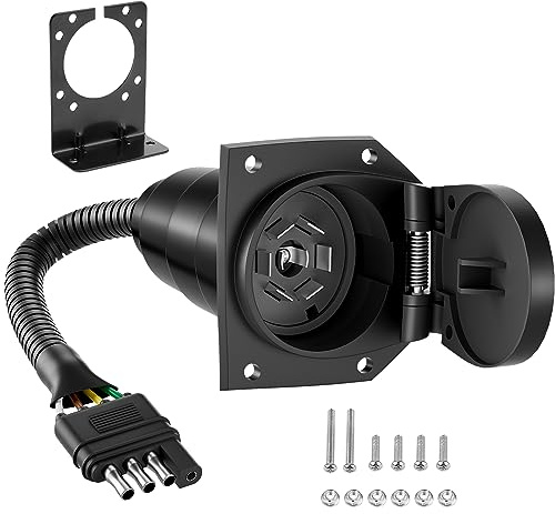 YONHAN 4 Pin to 7 Pin Adapter Trailer Light Adapter 4-Way Flat Truck to 7-Way Blade Reverse Plug Connector with Mounting Bracket for Towing Solutions