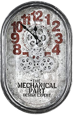 Casablanca Wanduhr aus Metall Glas - Farbe: Silber Rot - mit bewegenden Zahnrädern - für 4 x AAA Batterien (Nicht im Lieferumfang) Höhe 54 cm