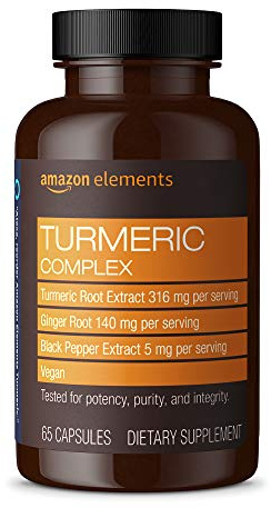 Amazon Elements Turmeric Complex, 316 mg Curcumin with Ginger and Black Pepper, Joint & Immune Support, 65 Capsules