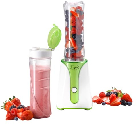 Quest Personal Blender & Smoothie Maker | 350 Watt | Includes 2x 600ml Portable Bottles | One Touch Button | Slimline, Portable and Compact | Stainless Steel Blades (Green & White)
