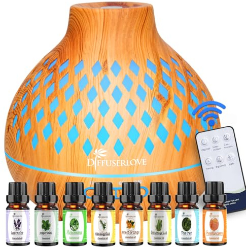 Diffuserlove Diffuseur d'Huiles Essentielles Electrique Télécommande 400ML Diffuseurs pour Huiles Essentielles Aromathérapie Humidificateur 7 Couleurs Mood Light