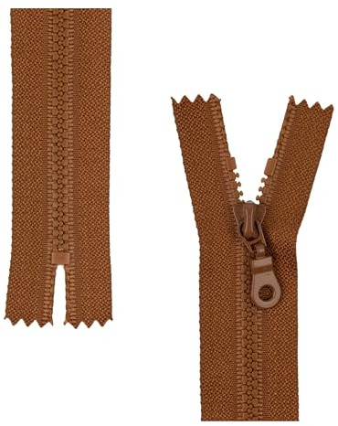 Nicht teilbarer Reißverschluss, 2 Stück, 30 cm Schienenlänge, in Braun, #3 RV Größe, 4,5 mm Schienenbreite, 30 mm Bandbreite, Ersatz Reissverschluss Kunststoff, Kunststoffreissverschluss # 3 Grösse
