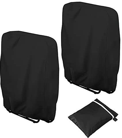 Garden Folding Reclining Chair Cover, 2Pcs Waterproof, Windproof, Anti-UV, Hydrophobic Oxford Fabric for Outdoor Patio Sunbed Sun Lounger, Includes Storage Bag (110 x 71 cm) - Black