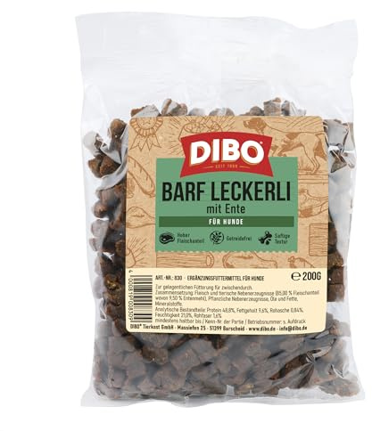 Dibo Barf behandla, 200 g häst, vild, bukett, lamm, anka hundmellanmål liten och praktisk träning hund godis sockerfri, hälsosam och läcker (anka)