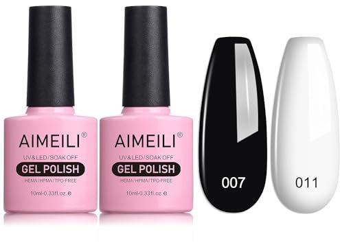 AIMEILI Smalto Semipermente per Unghie in Gel Nero e Bianco Set UV LED Smalti per Unghie Colori per Manicure