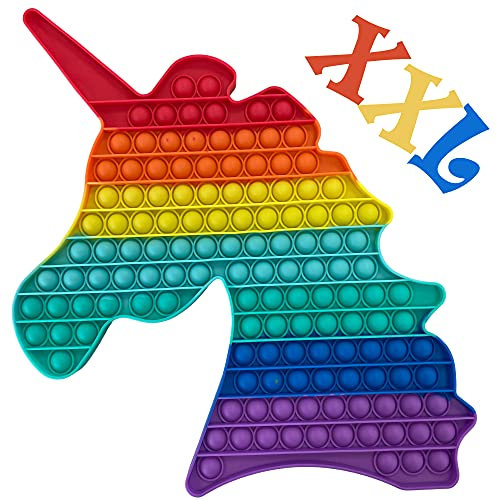 KUNSTIFY XXL POP Regenbogen Fidget Toy Antistress Spielzeug für Erwachsene Kinder Anti Stress Pop groß Figetttoys Fidget Toy Set Figet Bubble Push pop XXL Regenbogen (Einhorn)